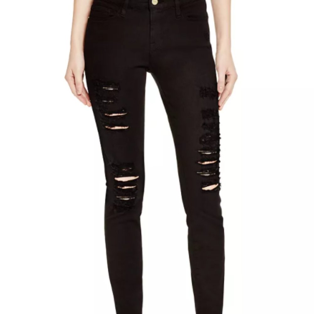 Frame Denim Le Skinny de Jeanne Ripped Jeans Black